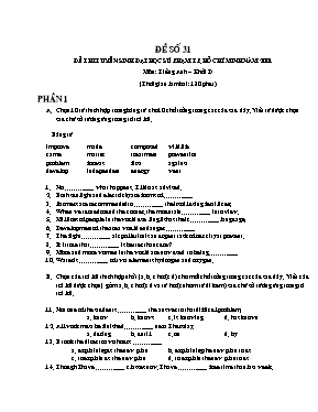 Đề thi tuyển sinh trường Đại học Sư phạm Thành phố Hồ Chí Minh môn Tiếng Anh Khối D năm 2001 (Có đáp án)